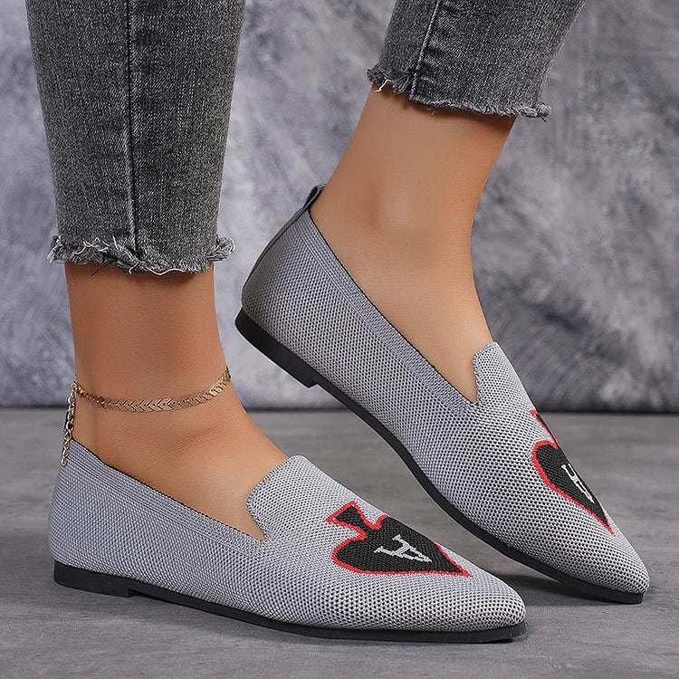 Spade A Print Pointed Toe Knitted Breathable Slip On Flats