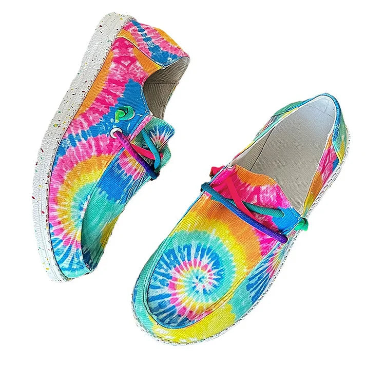 Mehrfarbige Schnürsneakers aus Canvas mit Tie-Dye-Print und runder Zehenpartie