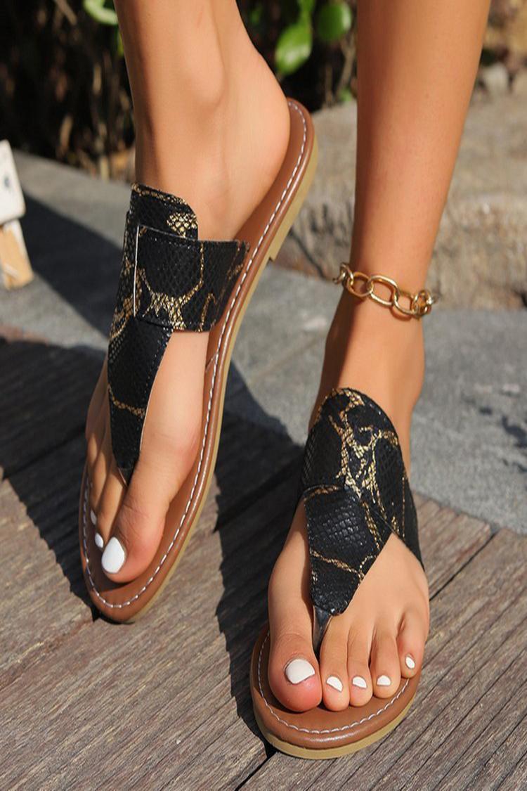 Snake Print Bronzing Patchwork Flip Flops Slippers