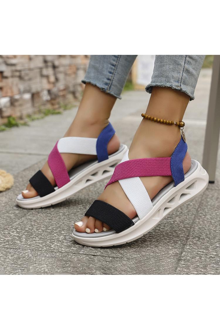 Sandali casual traspiranti con punta tonda e cinturino incrociato multicolore 