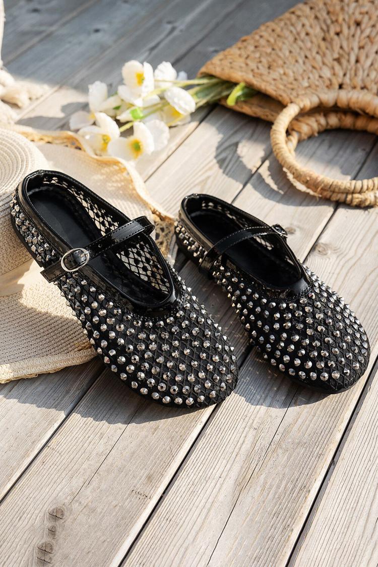 Fivela de Correia no Peito do Pé para Decoração de Perfuração a Quente Sapatilhas de Malha com Biqueira Redonda