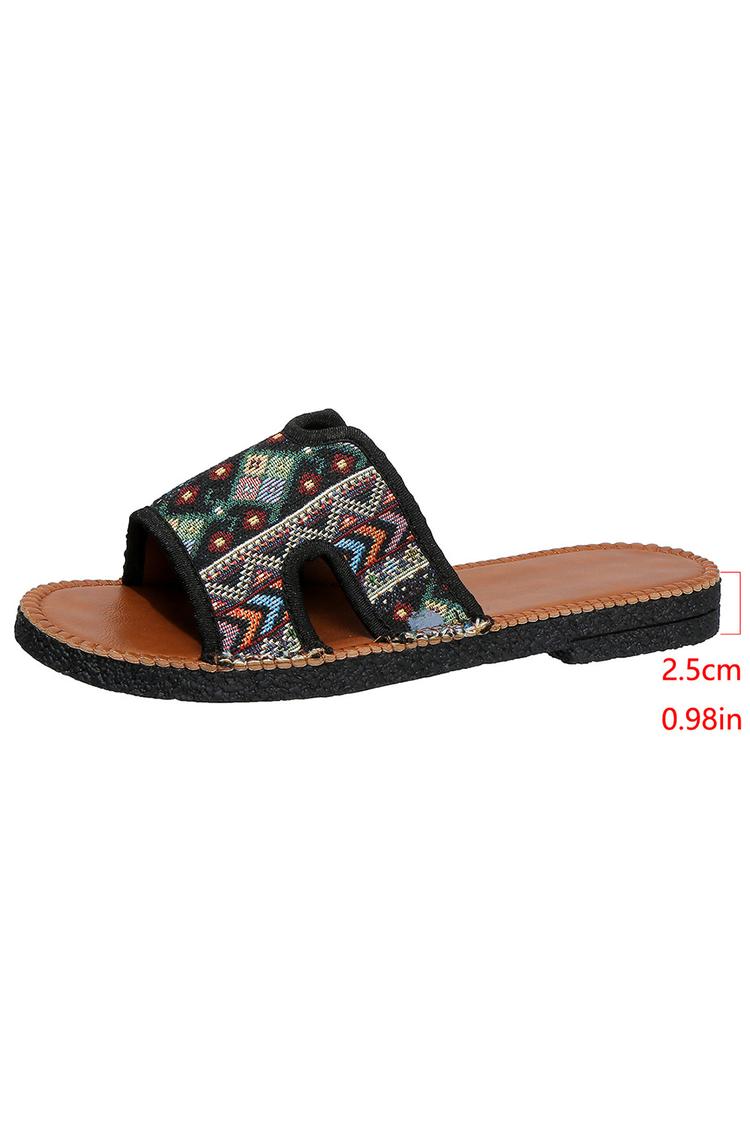 Pantofole casual con punta rotonda e motivo etnico multicolore