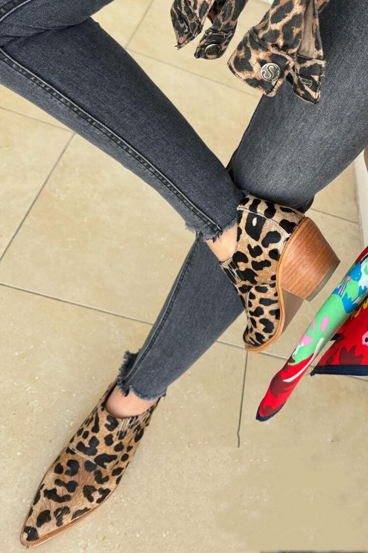 Leopard Print Pointed Toe Low Heel Ankle Boots [Pre Order]