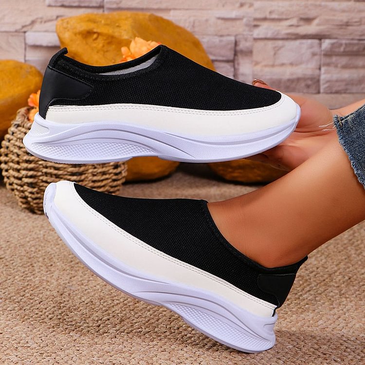 Casual Color Block Platform Round Toe Slip On Sneakers