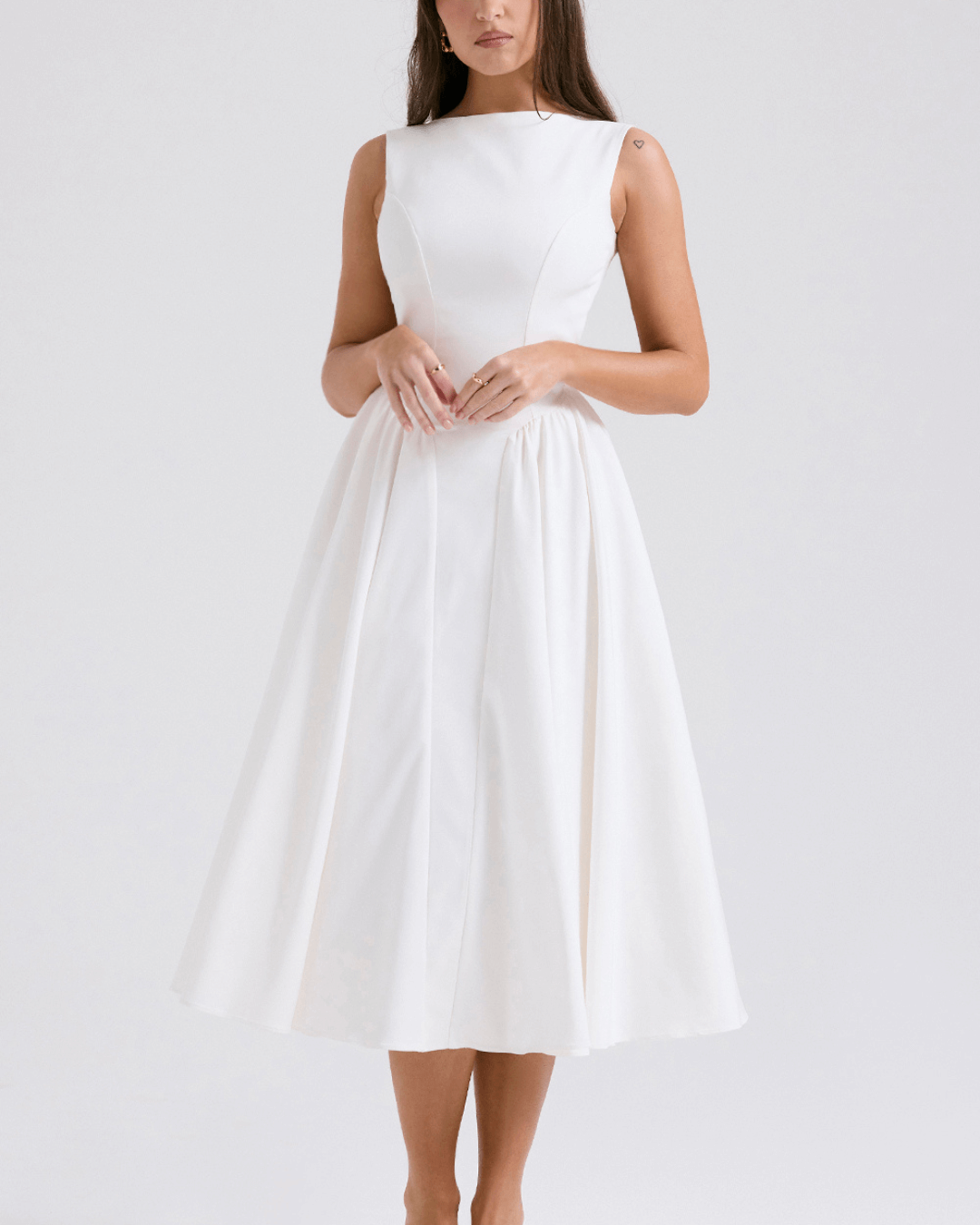 White Twill Sundress Midi Dress