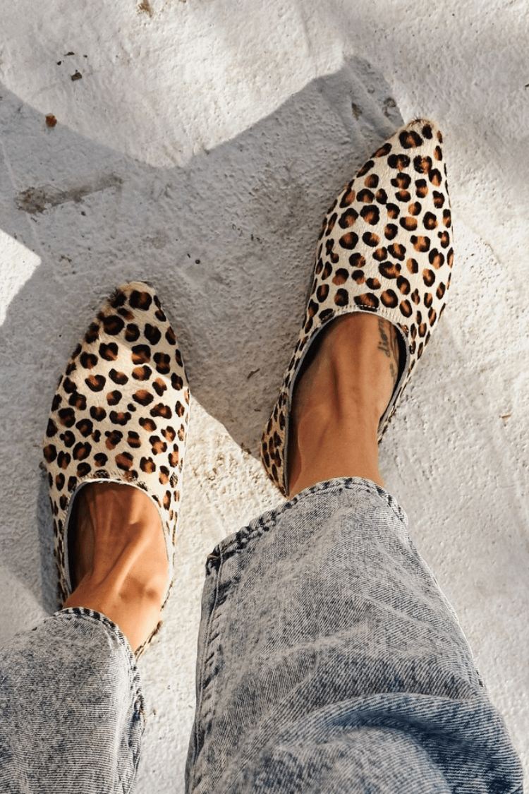 Faux Leopard Print Velvet Pointed Toe Slip-On Flats