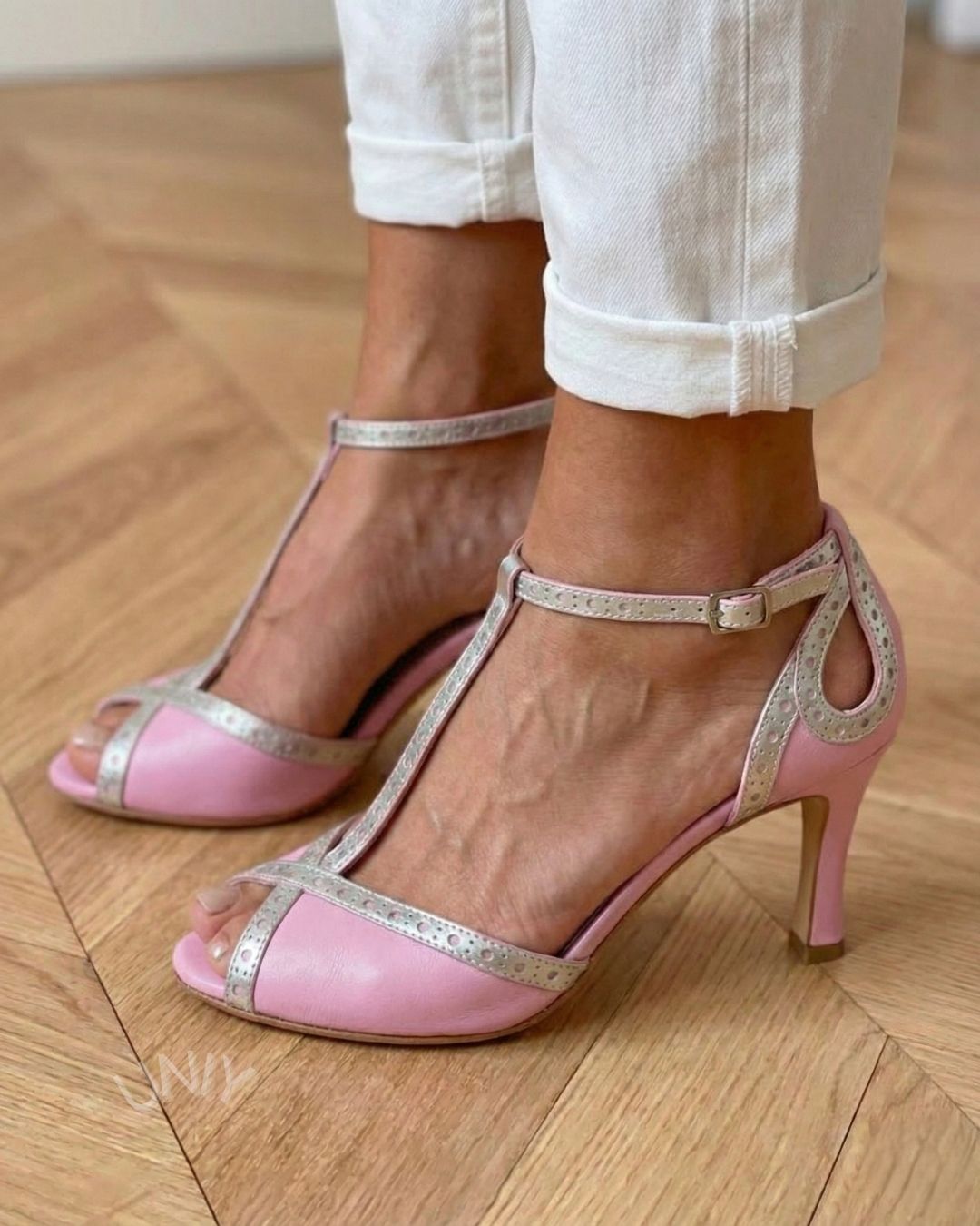 Pink Round Toe T-Strap Peep Toe High Heel Sandals [Pre Order]
