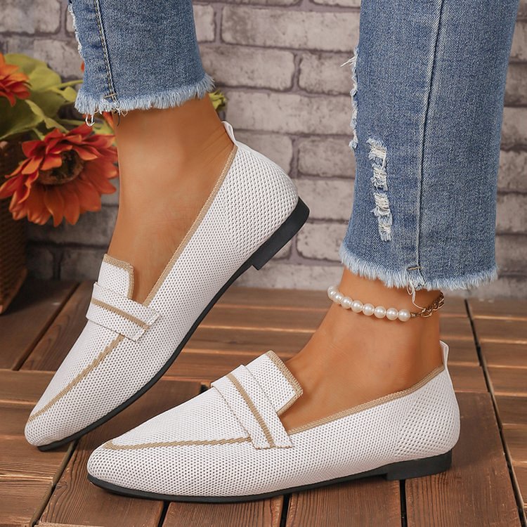 Contrast Color Pointed Toe Knitted Patchwork Flats