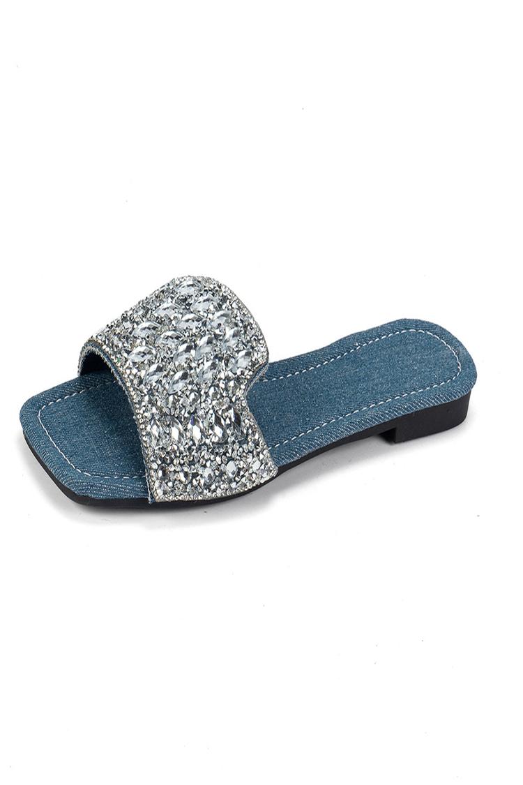 Pantofole casual con punta quadrata e decorazioni in strass scintillanti 