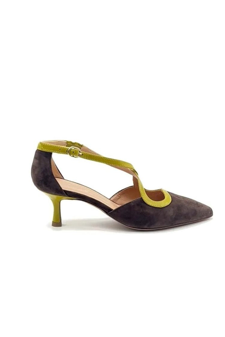 Zapatos de tacón bajo de ante con puntera en punta y tiras cruzadas en bloques de color elegantes [Pre-pedido]