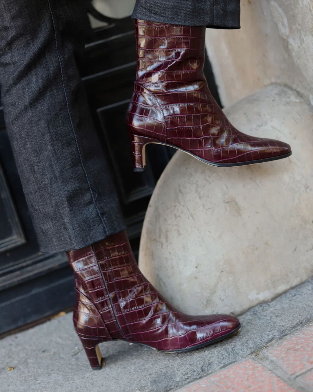 Botines de charol burdeos con efecto cocodrilo [Reserva] 