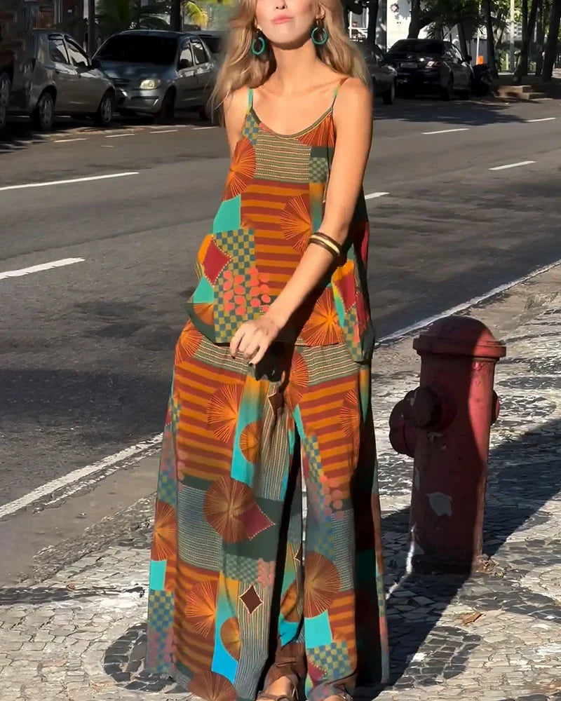 Conjunto de dos piezas estampado holgado estilo resort 