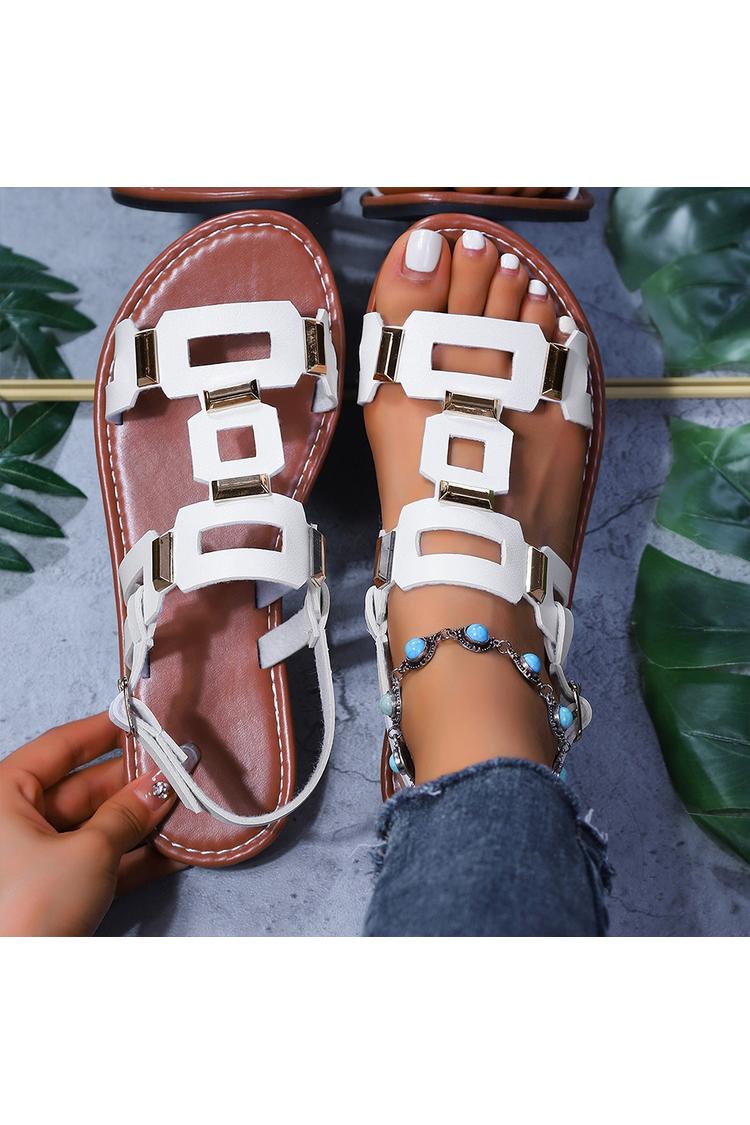 Metall Dekor Hohle Schnalle Runder Zeh Freizeit Sandalen