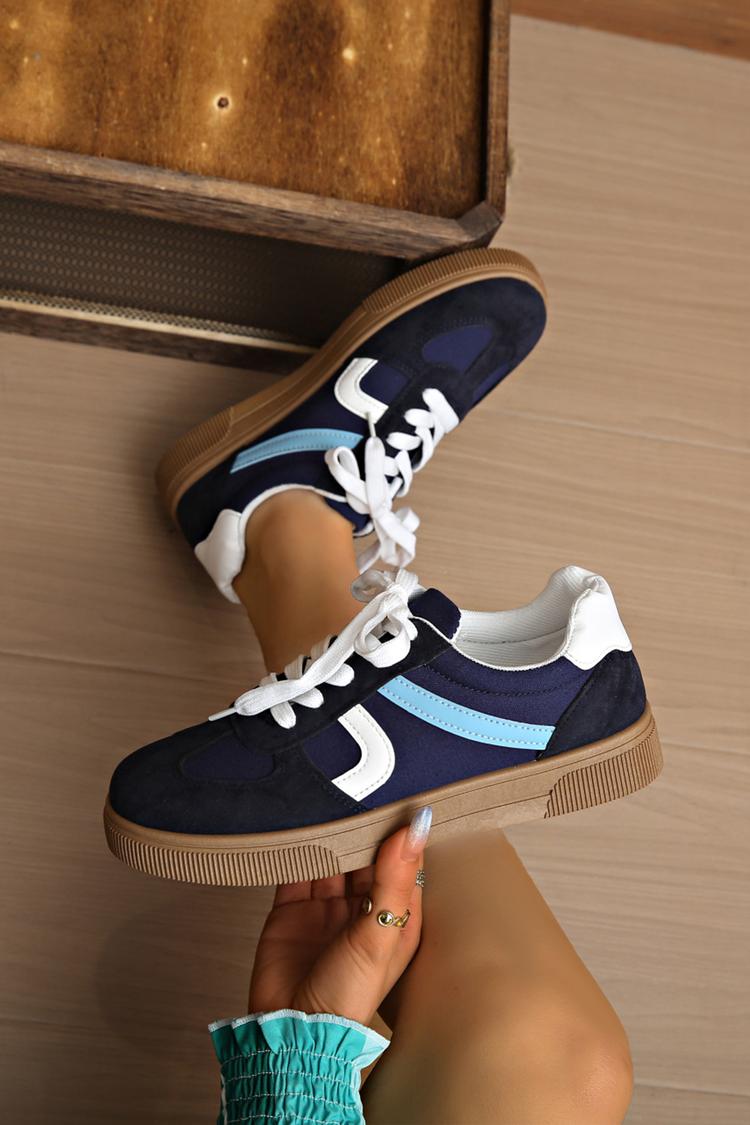Sneakers casual con punta tonda, lacci, patchwork colorblock 