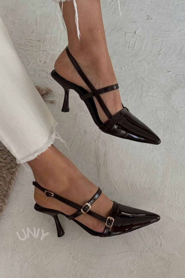 Solid Color Patent Leather Multi Strap Slingback Stiletto Heels [Pre Order]