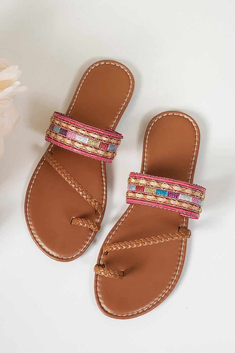 Ciabatte da spiaggia casual con cinturino intrecciato e anello per le dita dei piedi in stile boho