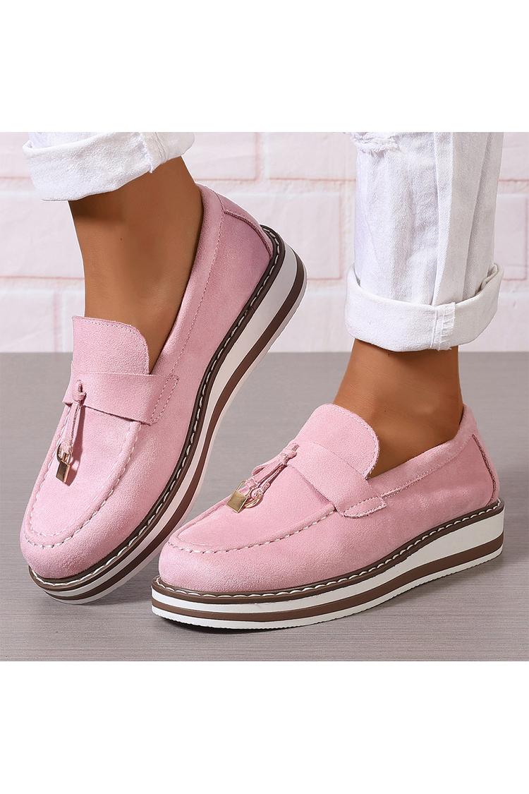 Mocassini casual con punta tonda e decorazione a patchwork in tinta unita con nappe