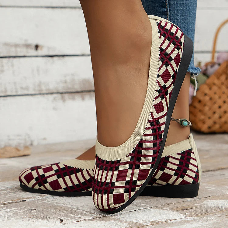 Casual Geo Pattern Print Round Toe Low-Top Knit Loafers