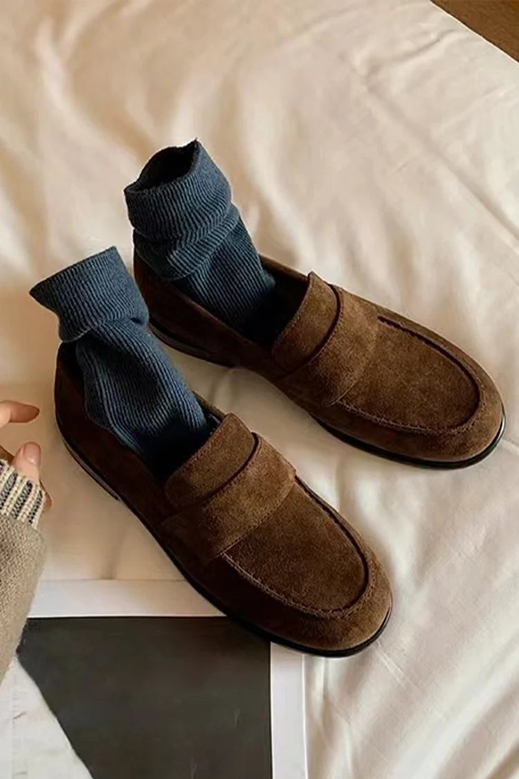 Solid Color Patchwork Round Toe Slip On Casual Loafers