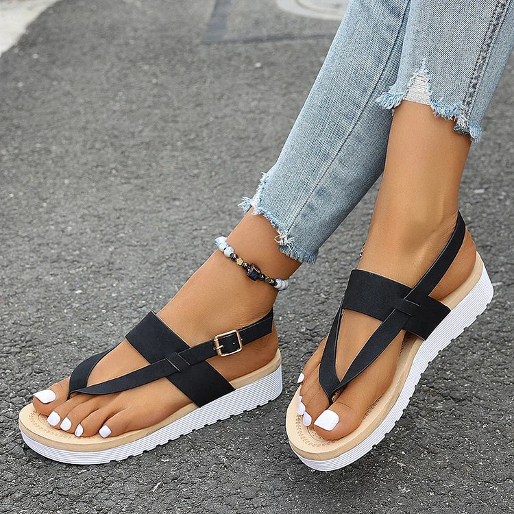 Sandalias casuales con chanclas con plataforma y hebilla con tira trasera 