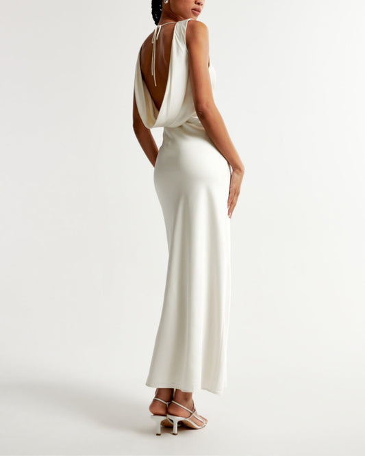 Plunge Cowl Back Maxi Dress