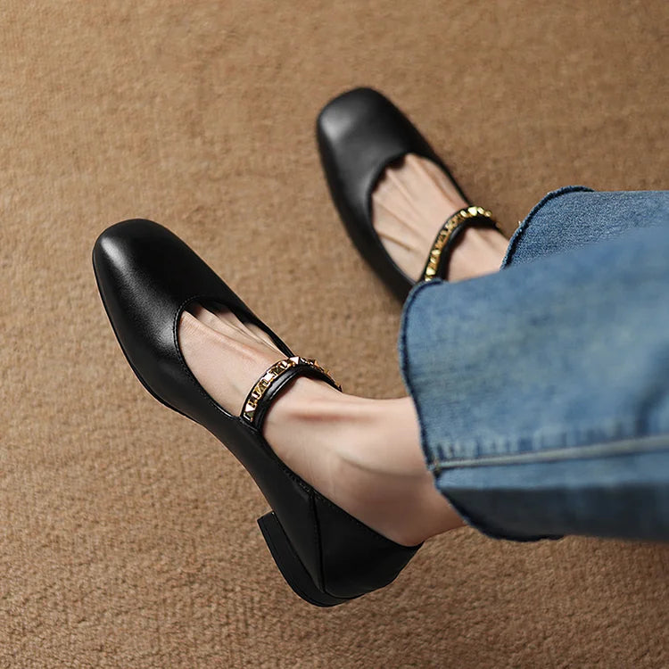 Rebites de Metal Decoração Fivela da Tira no Peito do Pé Sapatilhas de Bico Quadrado