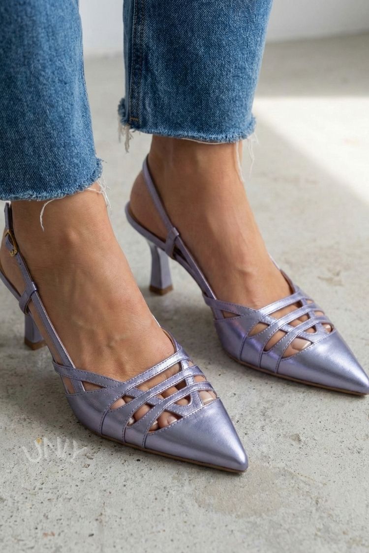 Metallic Lavender Pointed Toe Multi Strap Slingback High Heels [Pre Order]