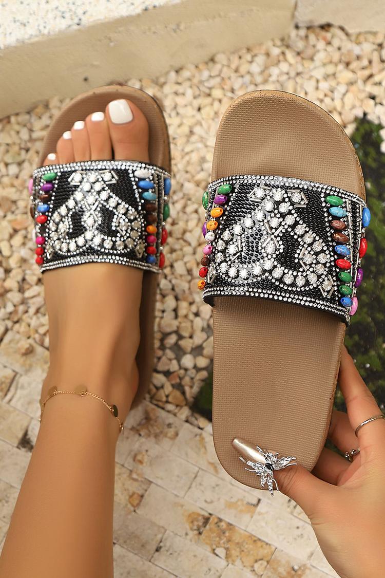 Kryształkowa dekoracja wielokolorowe etniczne styl okrągły nosek codzienne kapcie