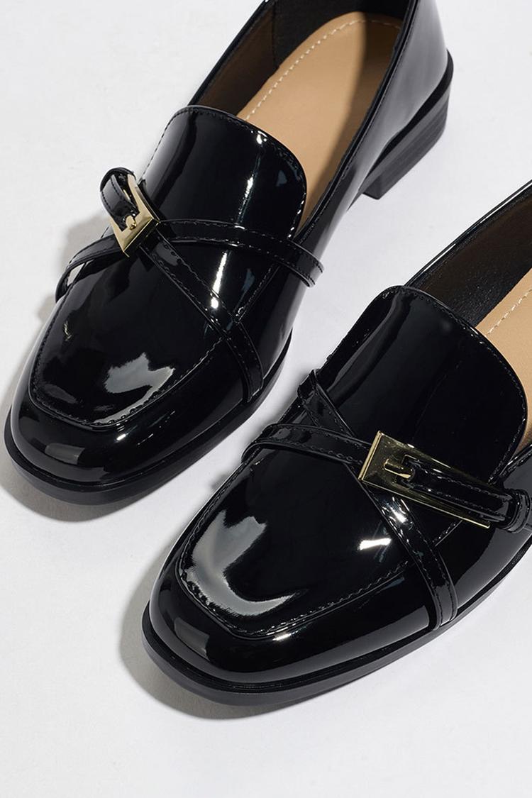 Kreuzriemen Schnalle Dekor Patchwork Quadratische Zehe Freizeit Slipper