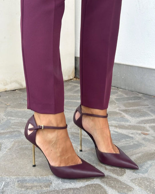 Pflaume Knöchelriemen Schnalle Cutout Spitz Zehen Stiletto Absätze [Vorbestellung]