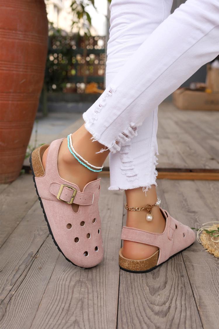 Sandali casual con cinturino posteriore e punta tonda traforata, tinta unita 