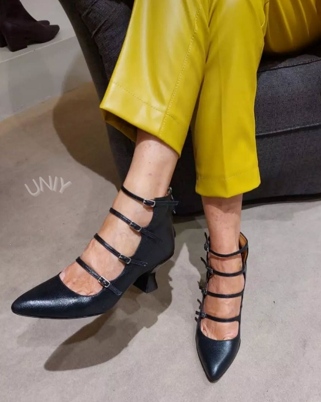 Black Pointed Toe Multi Strap Ankle Buckle Kitten Heels [Pre Order]