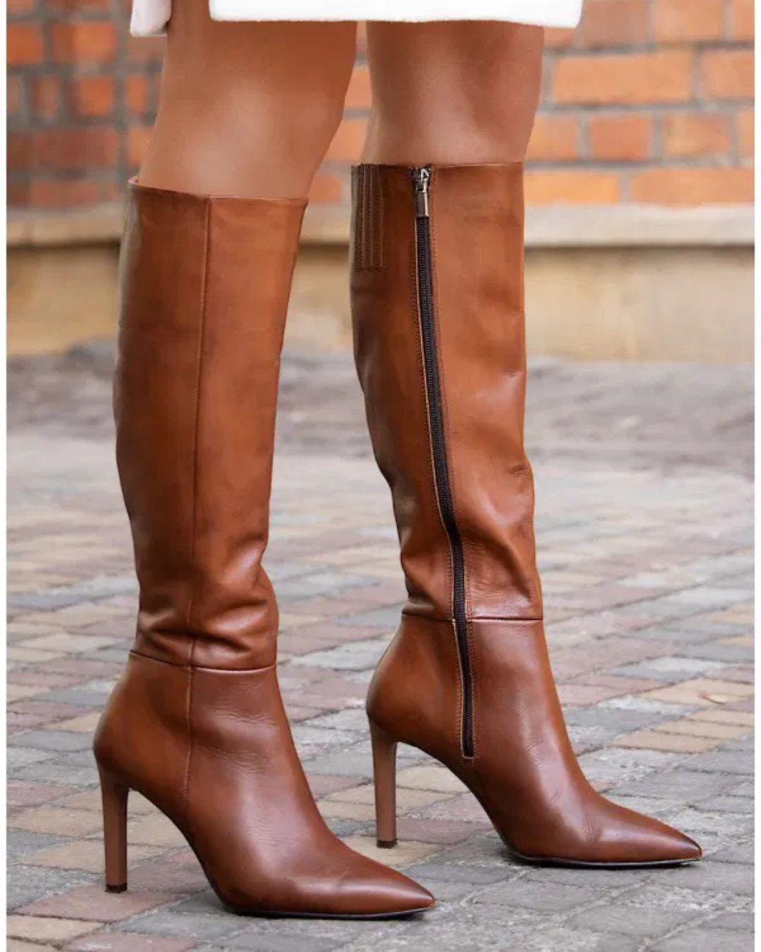 Elegantes botas marrones de tacón de aguja hasta la rodilla con punta [Reserva] 