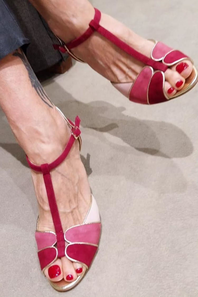 Colorblock Open Toe T-Strap Elegant Versatile Kitten Heels [Pre Order]