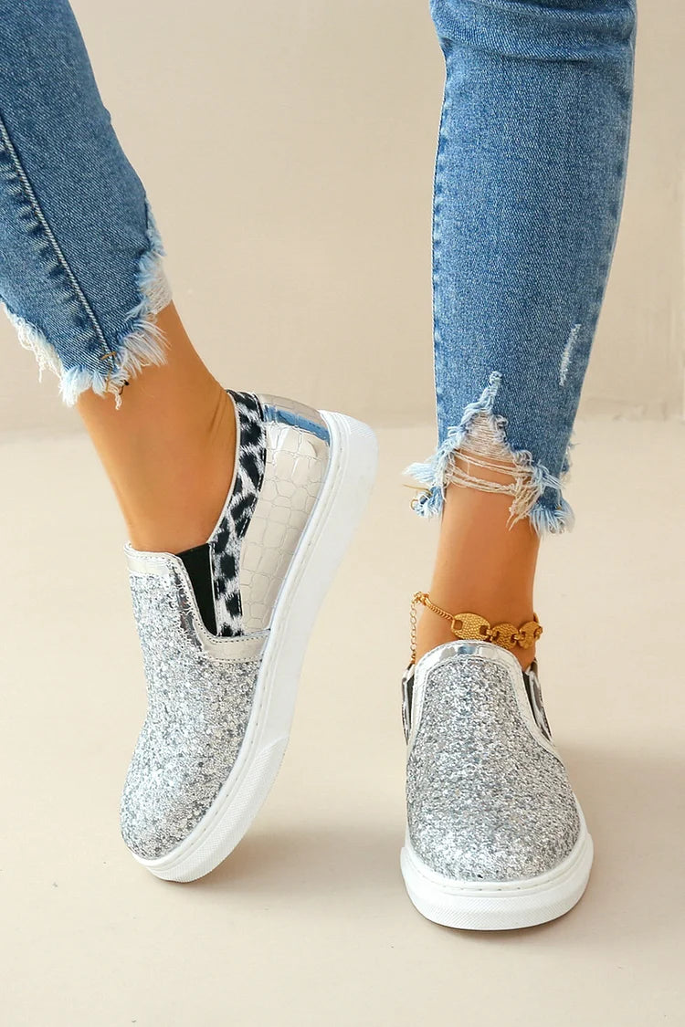 Błyszczące mokasyny z okrągłym noskiem, wzór w cętki lamparta, patchworkowe, codzienne