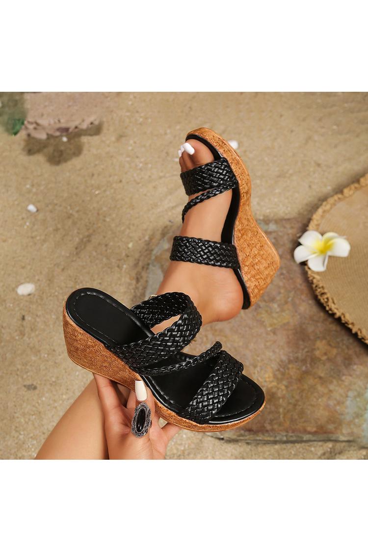 Zeppe casual da esterno con punta rotonda, cinturino intrecciato in tinta unita