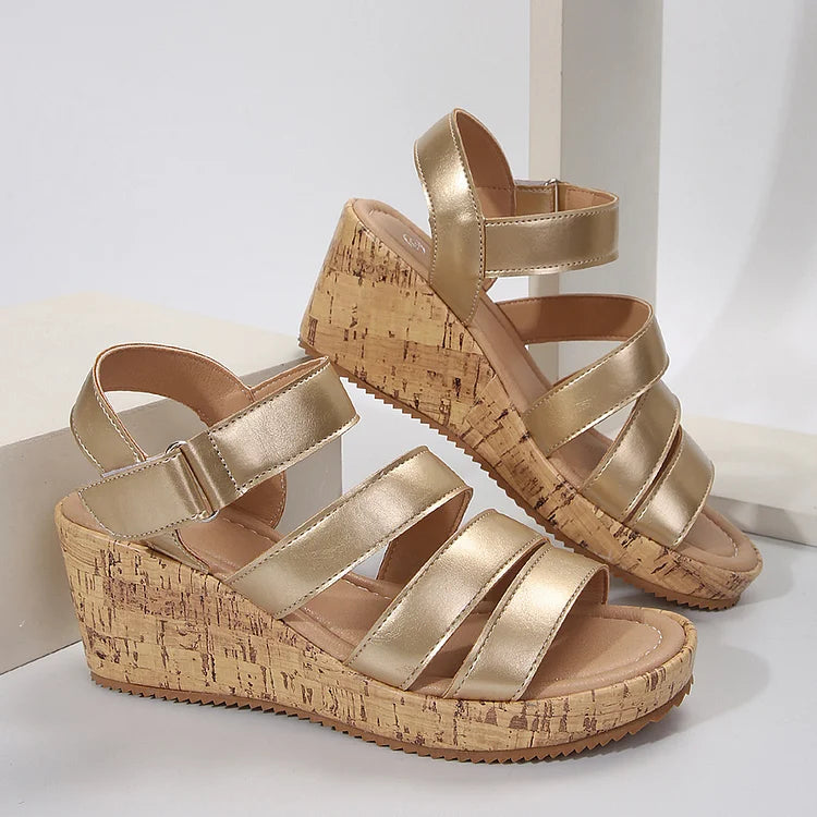 Sandali con zeppa aperti casual multistrato tinta unita 