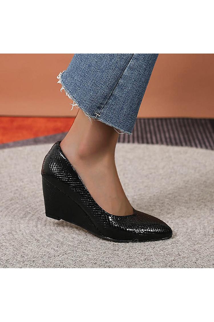 Scarpe con tacco a zeppa casual a punta con stampa serpente in tinta unita