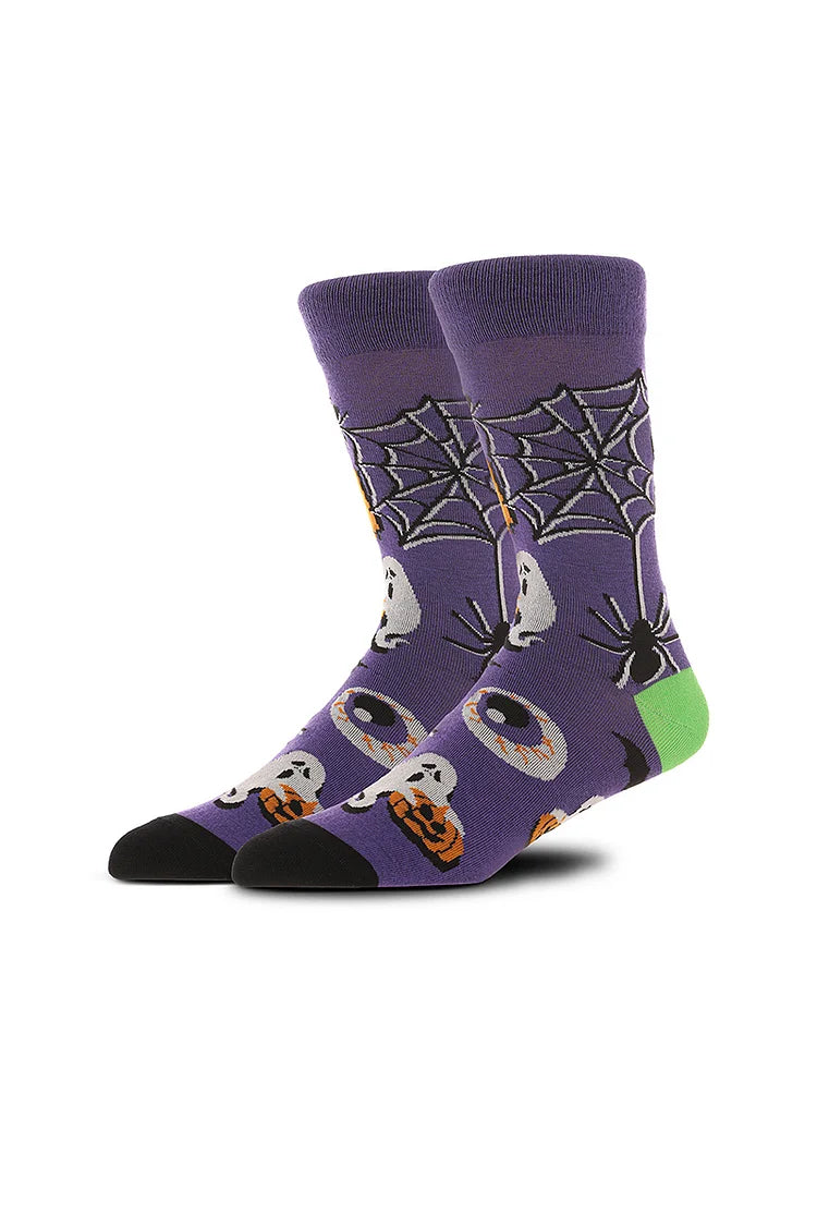 Calcetines de media pantorrilla con estampado de calavera y esqueleto de calabaza para Halloween 