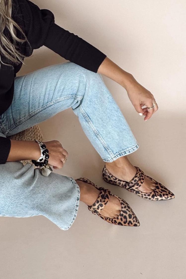 Double Instep Straps Leopard Print Pointed Toe Flats [Pre Order]