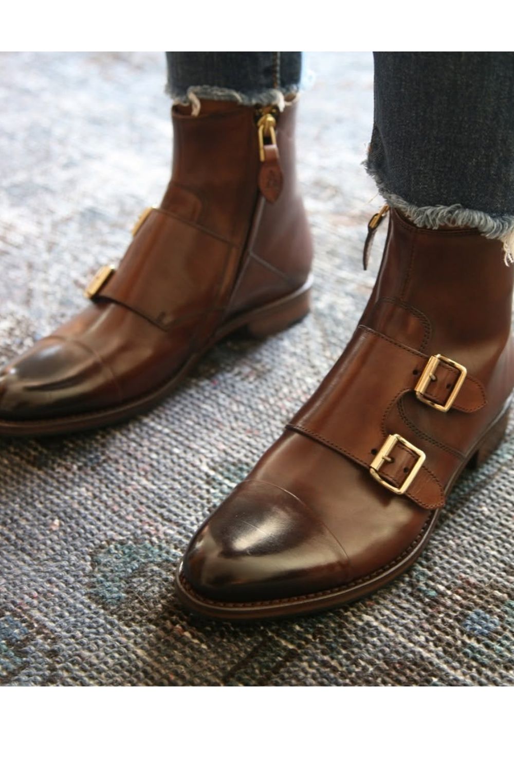 Braune Leder Doppel-Monk-Strap-Stiefel [Vorbestellung]