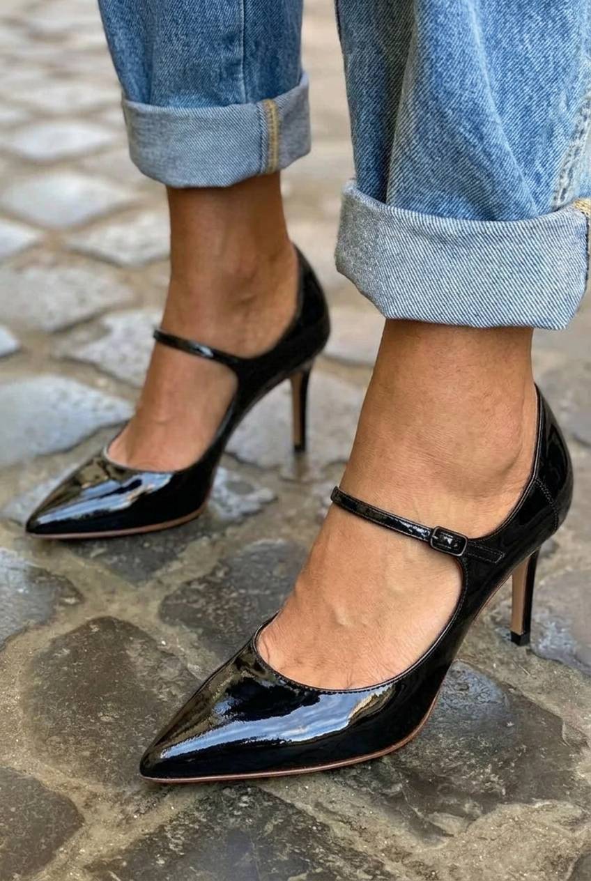 Patent Buckle Strap PointedToe Stiletto Pumps [Pre Order]