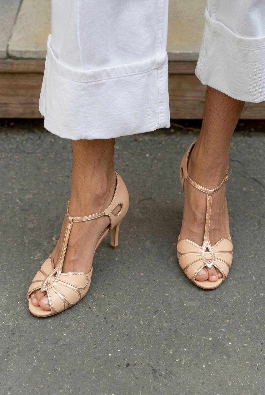 Art Deco Peep Toe T-Strap High Heels [Pre Order]