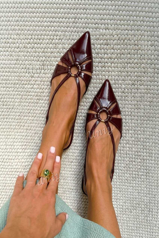 Cutout Ring Detail Pointed Toe Slingback Flat Sandals [Pre Order]