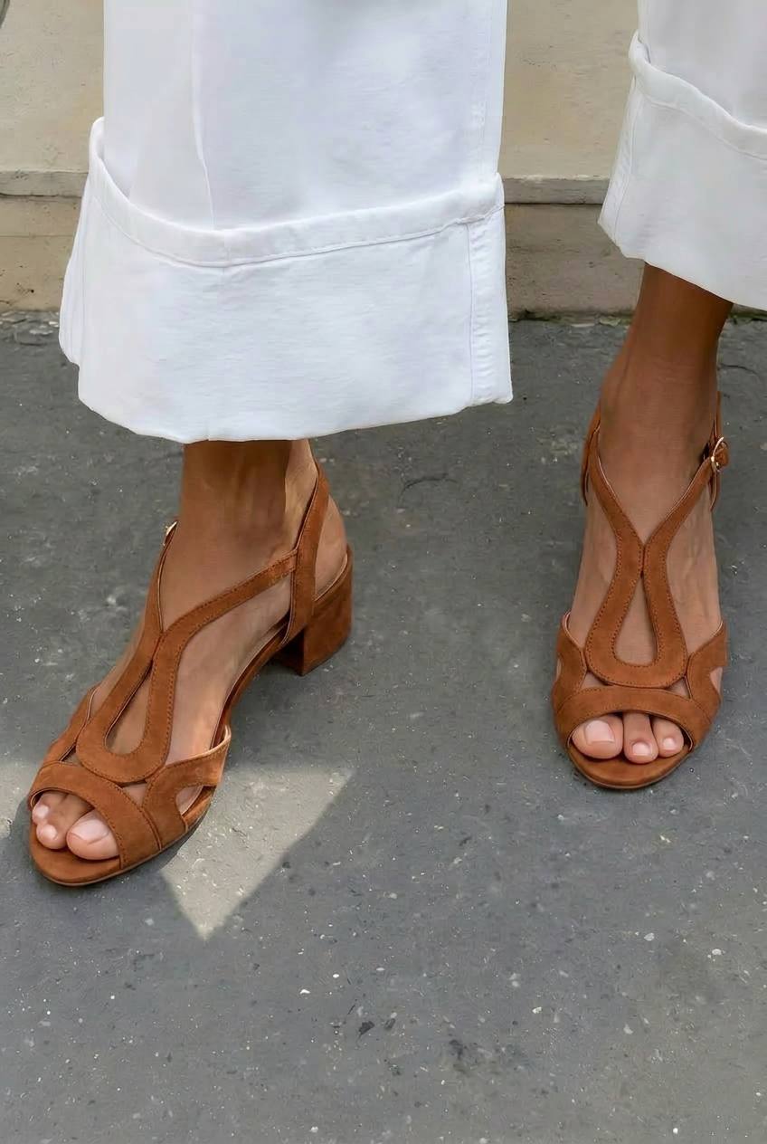 Cutout T-Strap Peep Toe Block Heel Sandals