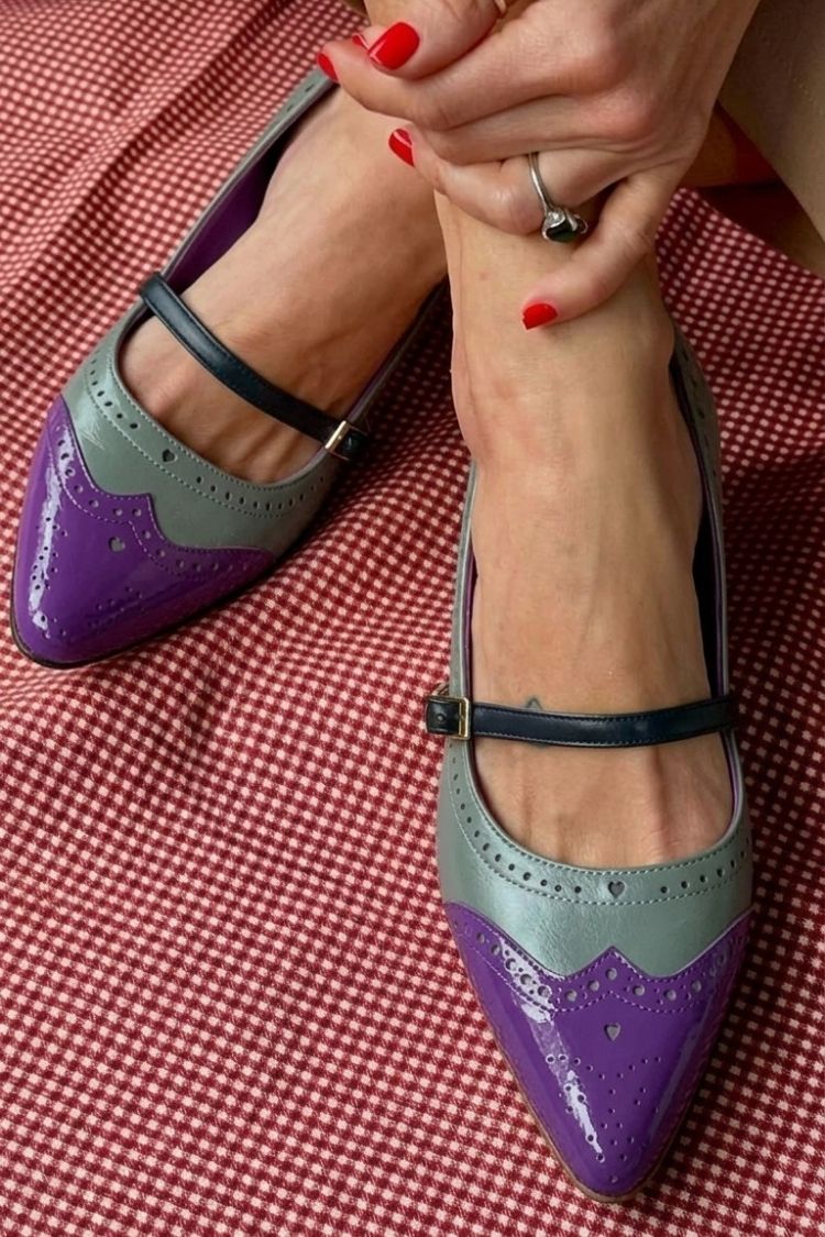 Colorblock punta a punta cinturino sul collo del piede fibbia tacchi bassi bianchi 