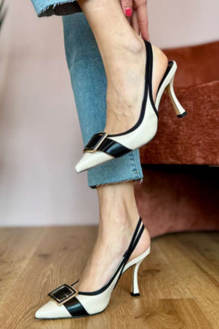 Patent Colorblock Buckle Slingback Pointed Toe Stiletto Pumps [Pre Order]