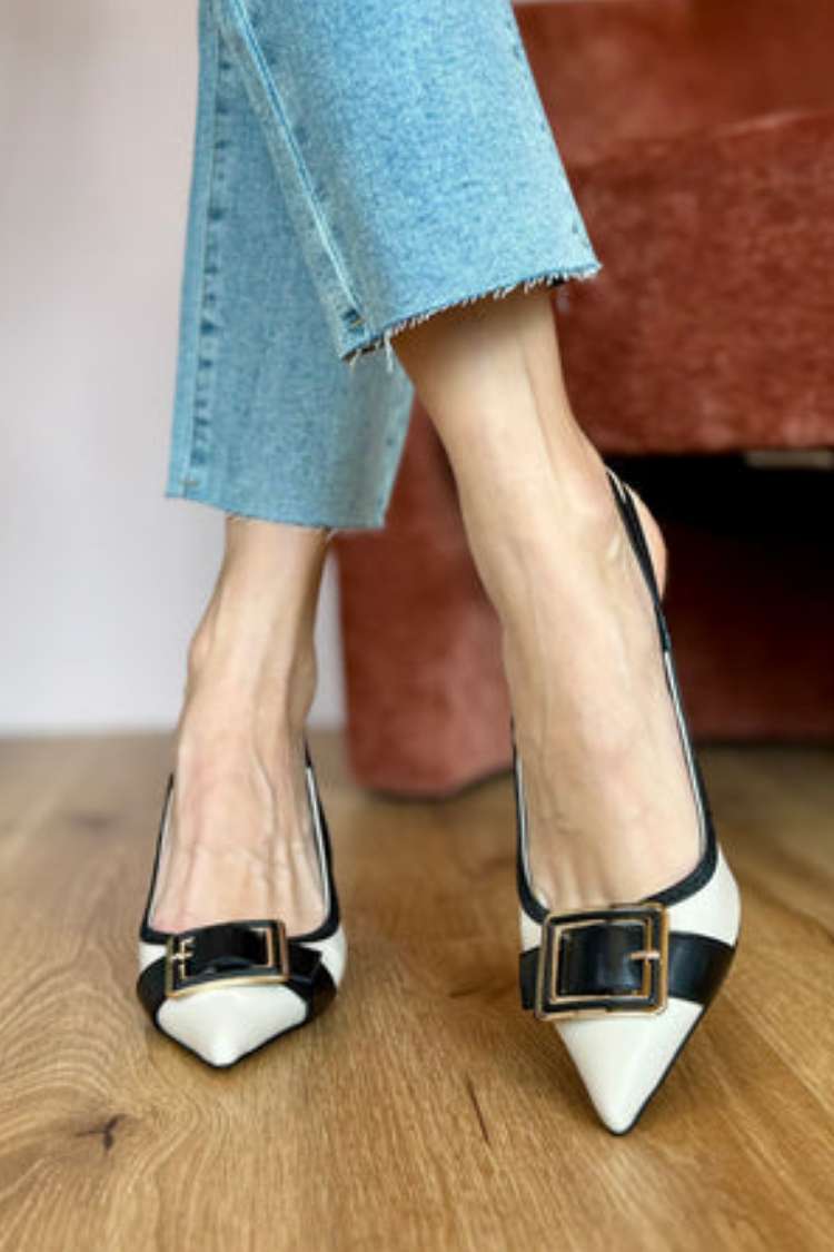 Patent Colorblock Buckle Slingback Pointed Toe Stiletto Pumps [Pre Order]
