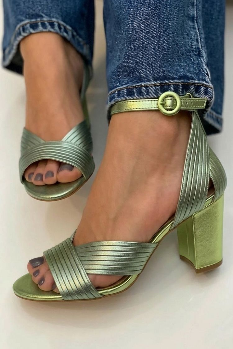 Textured Ribbed Sandals Toe Ankle Strap Gold Peep Heels
