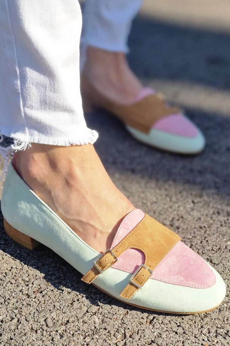 Wildleder Pastell Colorblock Doppel-Mönchslatschen [Vorbestellung]
